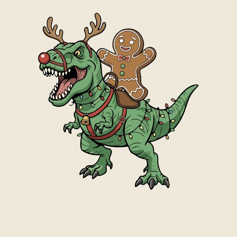 Lebkuchenmann reitet auf T-Rex Weihnachtsdinosauri