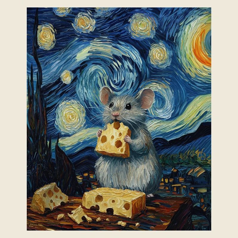 Maus isst Käse Van Gogh Style Starry Night