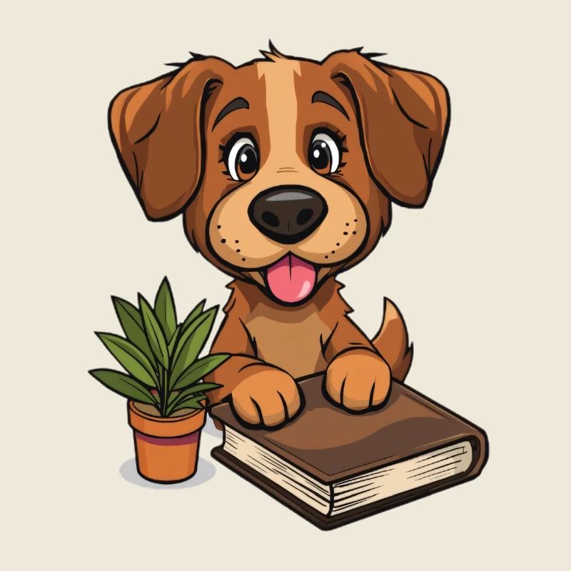 Lernpfote Hund mit Buch und Pflanze
