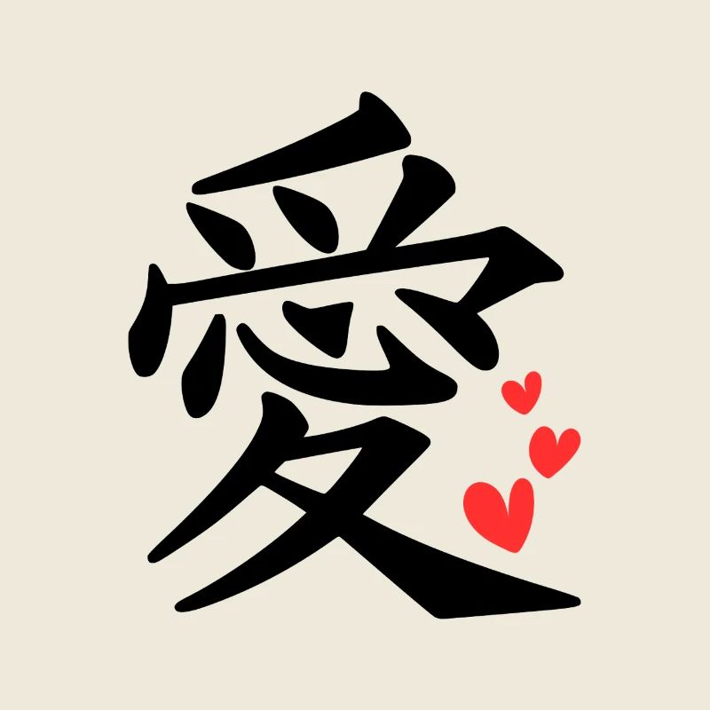 Kanji LOVE (愛) with Hearts | Minimal Vector