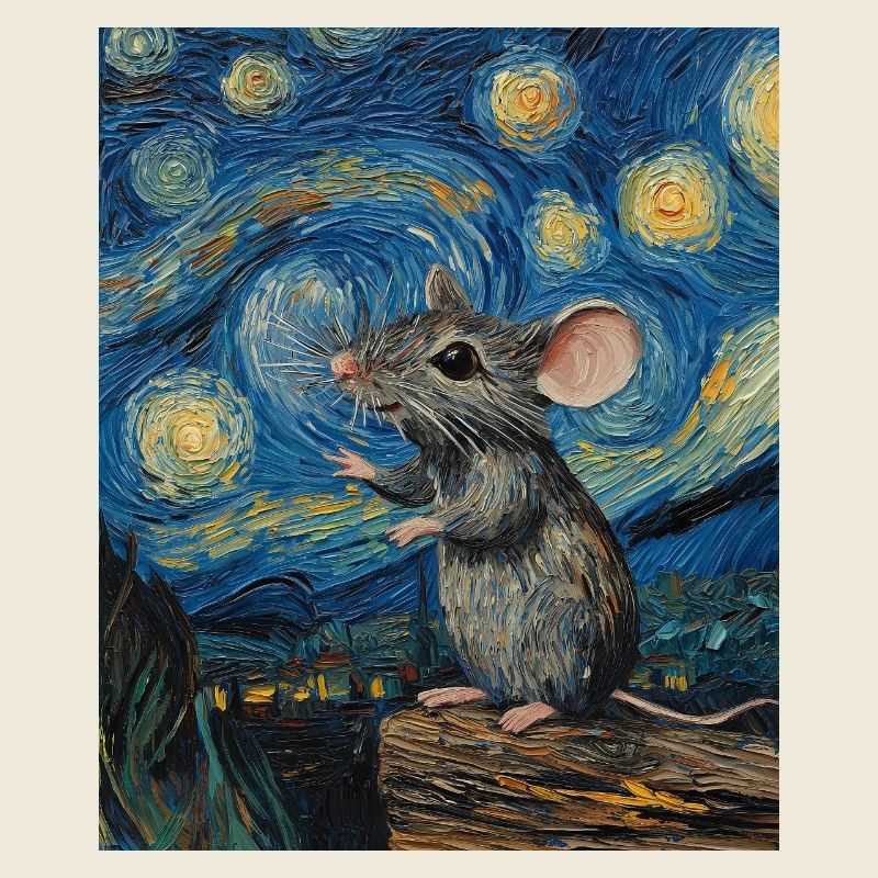 Souris mange du fromage Nuit étoilée à la Van Gogh