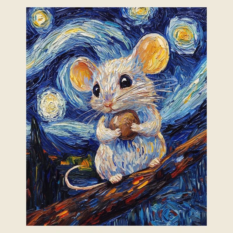 Souris mange du fromage Nuit étoilée à la Van Gogh
