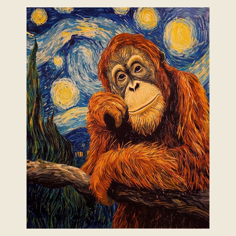 Orangutan Orang-Utan Van Gogh Style Starry Night