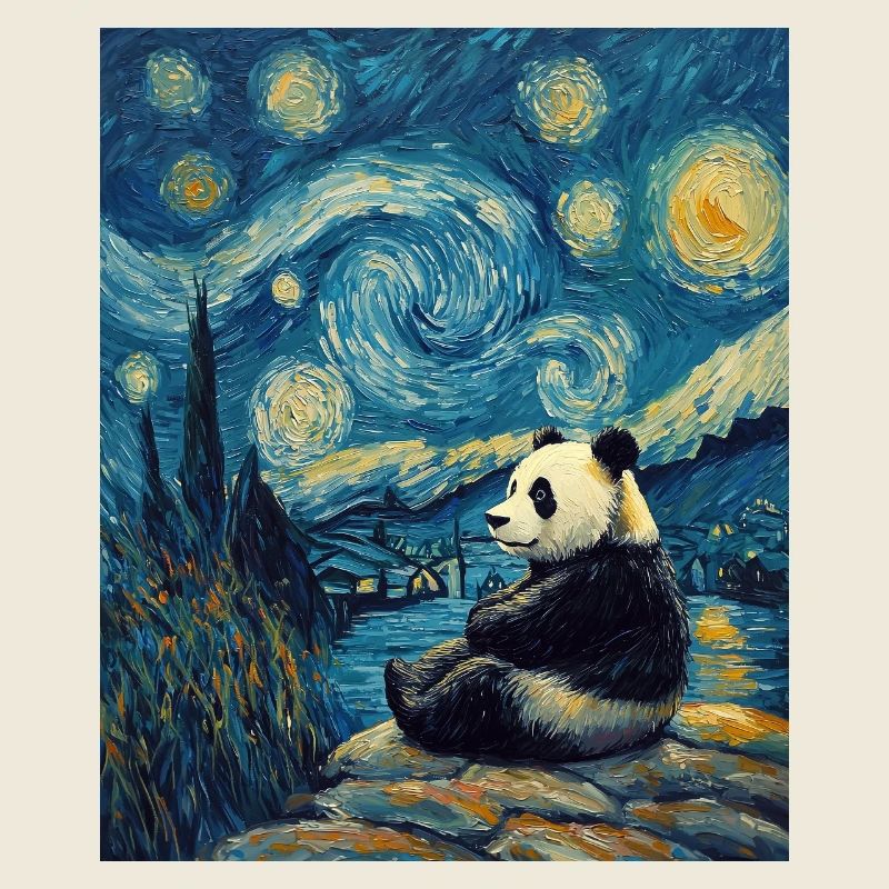 Panda Ours Style Van Gogh Nuit étoilée