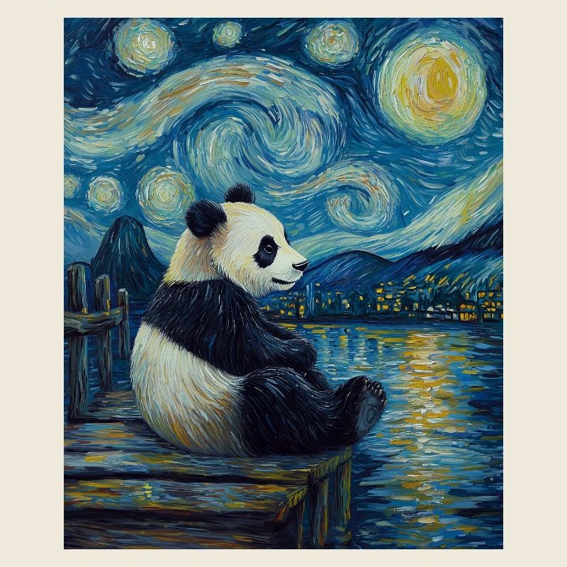 Panda Ours Style Van Gogh Nuit étoilée