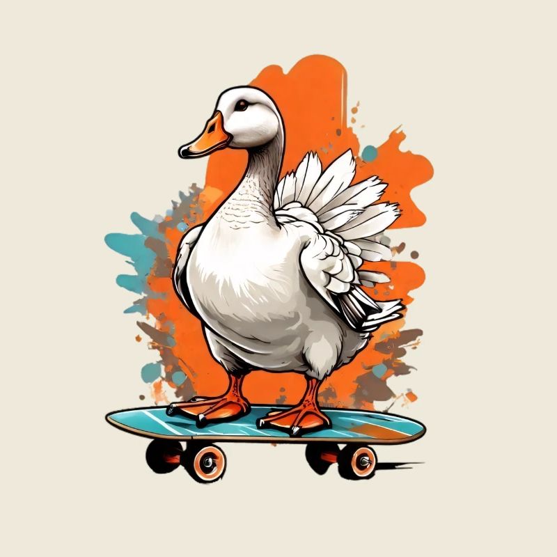 Ente auf Skateboard