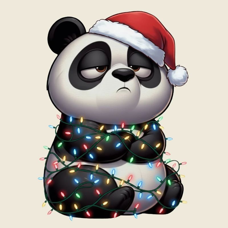 Lustiger Panda Weihnachten Lichterkette Mürrisch