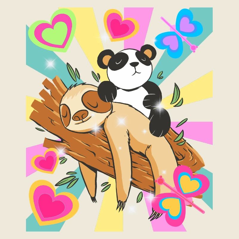 Panda ruht auf Ast mit Herzen