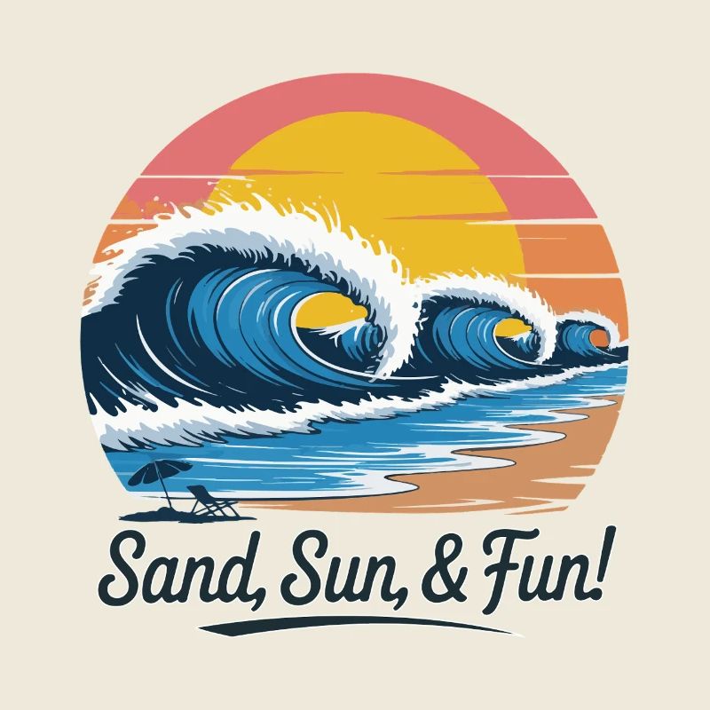 Retro Beach Wave Sunset