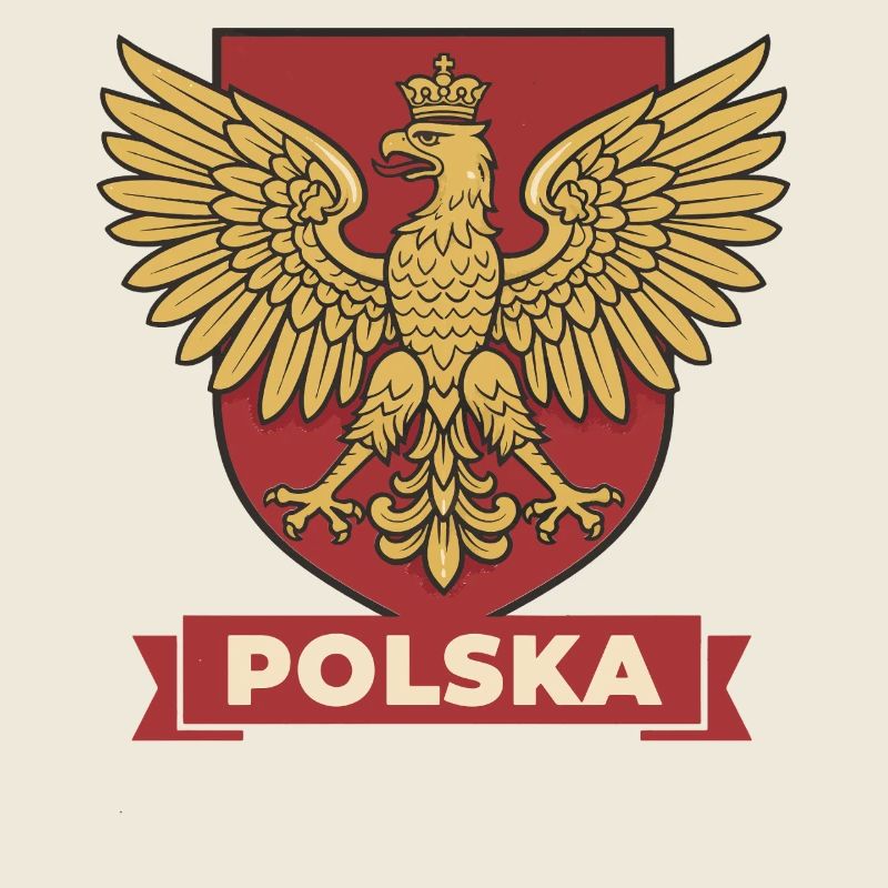 Écusson héraldique de l’aigle royal de Pologne sur bouclier rouge