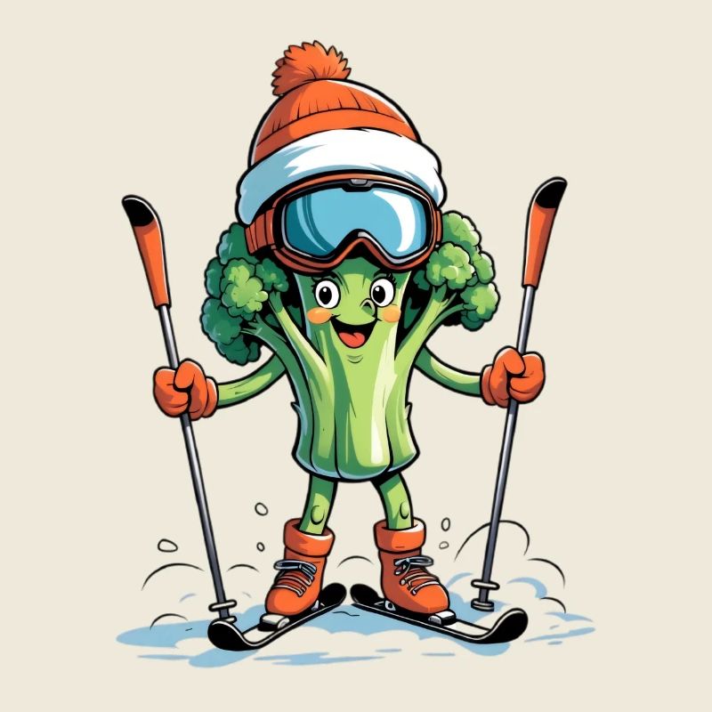 Brokkoli Skifahrer mit Helm