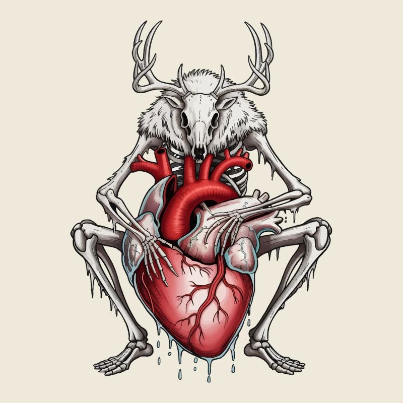 Anatomischer Hirsch mit blutendem Herz