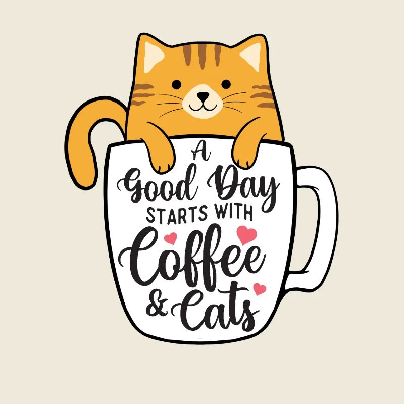 Guter Tag beginnt mit Kaffee und Katzen