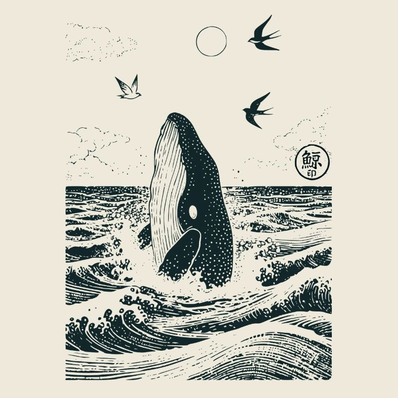 Ocean Whale with Hanko Stamp