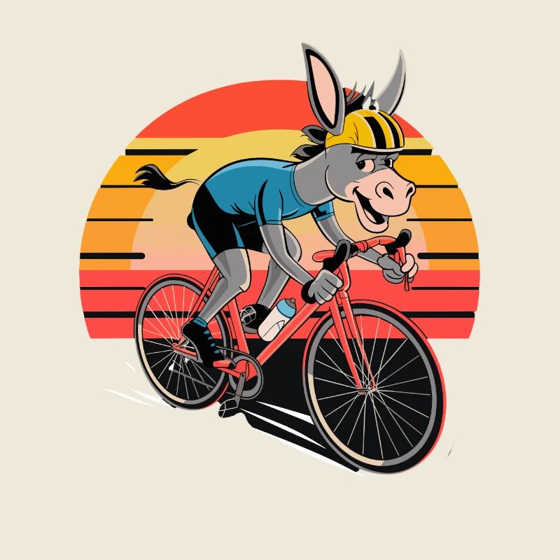 Lustiger Esel Radfahrer Sonnenuntergang