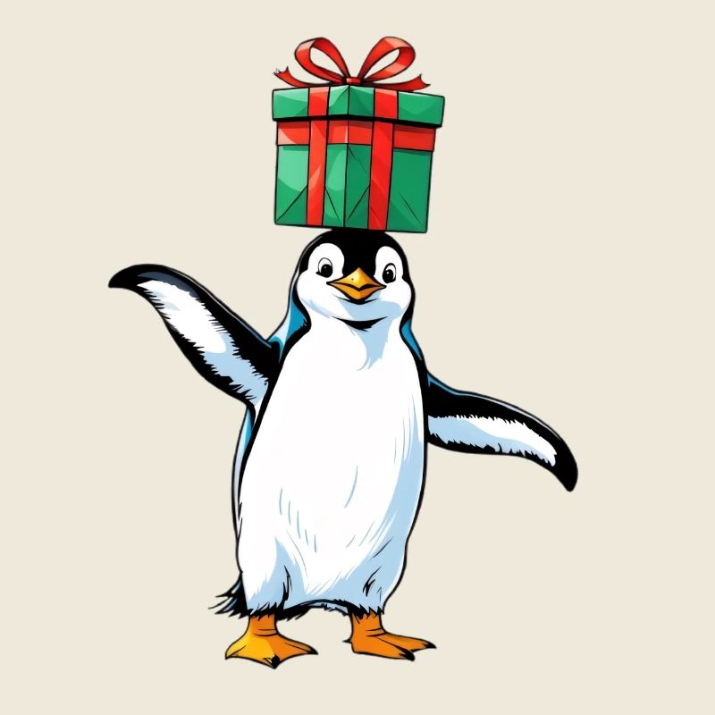 Pingouin avec cadeau sur la tête