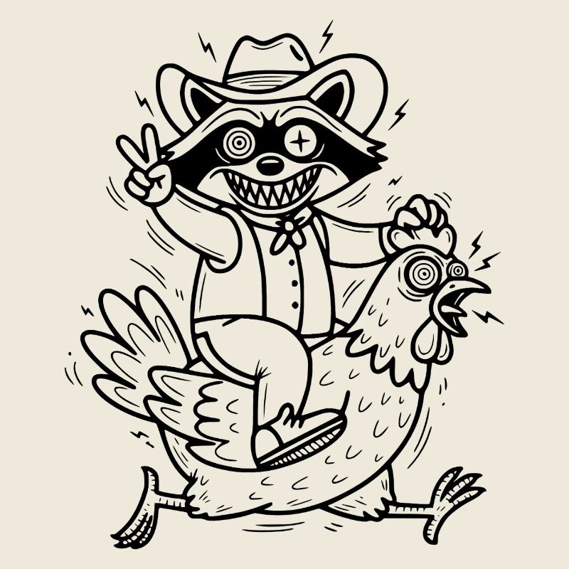 Waschbär und Huhn