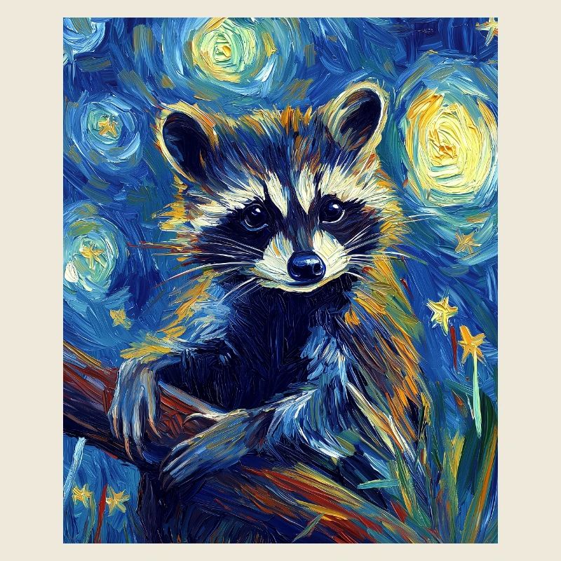 Waschbär raton laveur style Van Gogh nuit étoilée