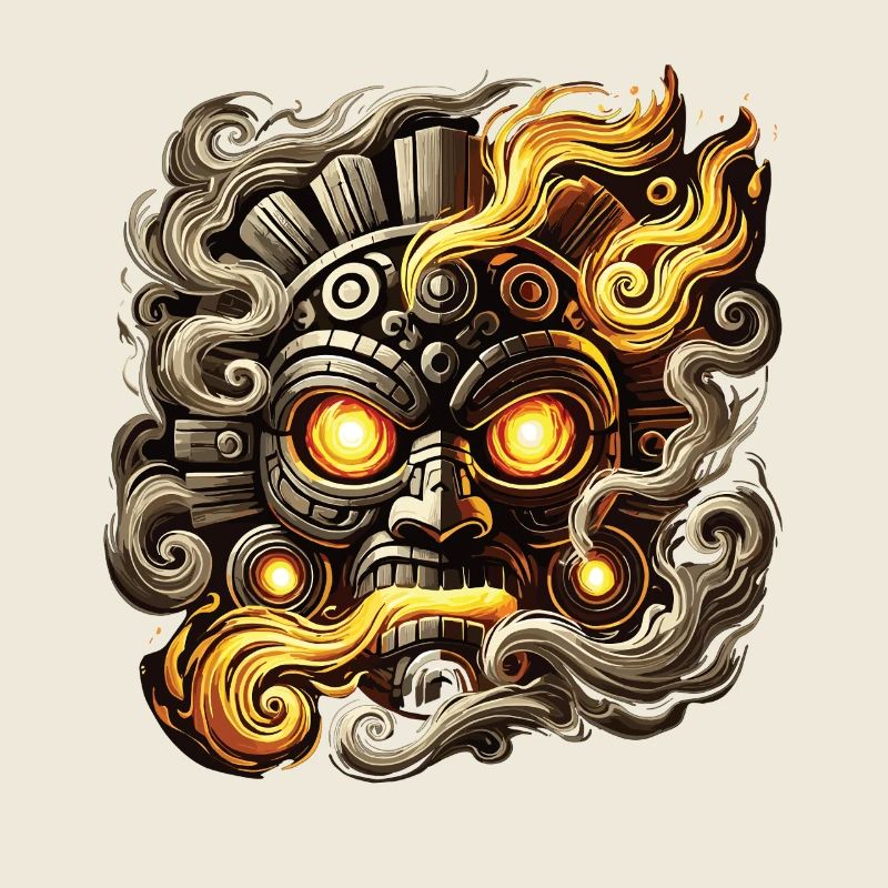 Motif totem masque de feu aztèque