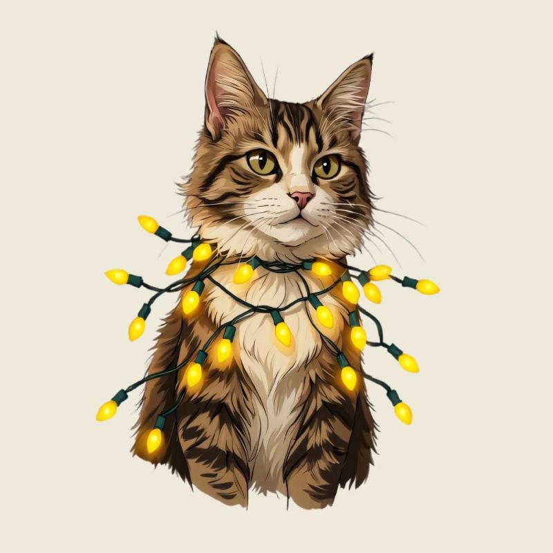 Lichterkatze mit Lampenkette