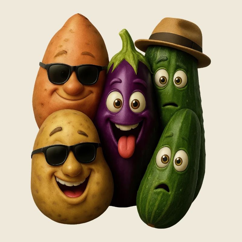 Cheerful vegetable heroes group