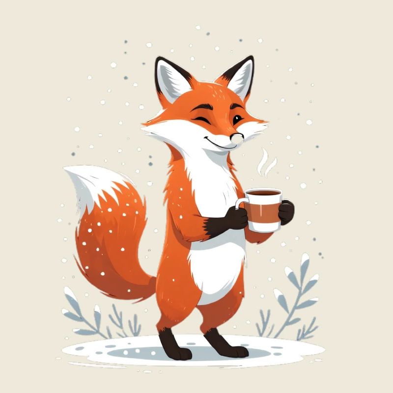 Fuchs mit Kaffee im Winter