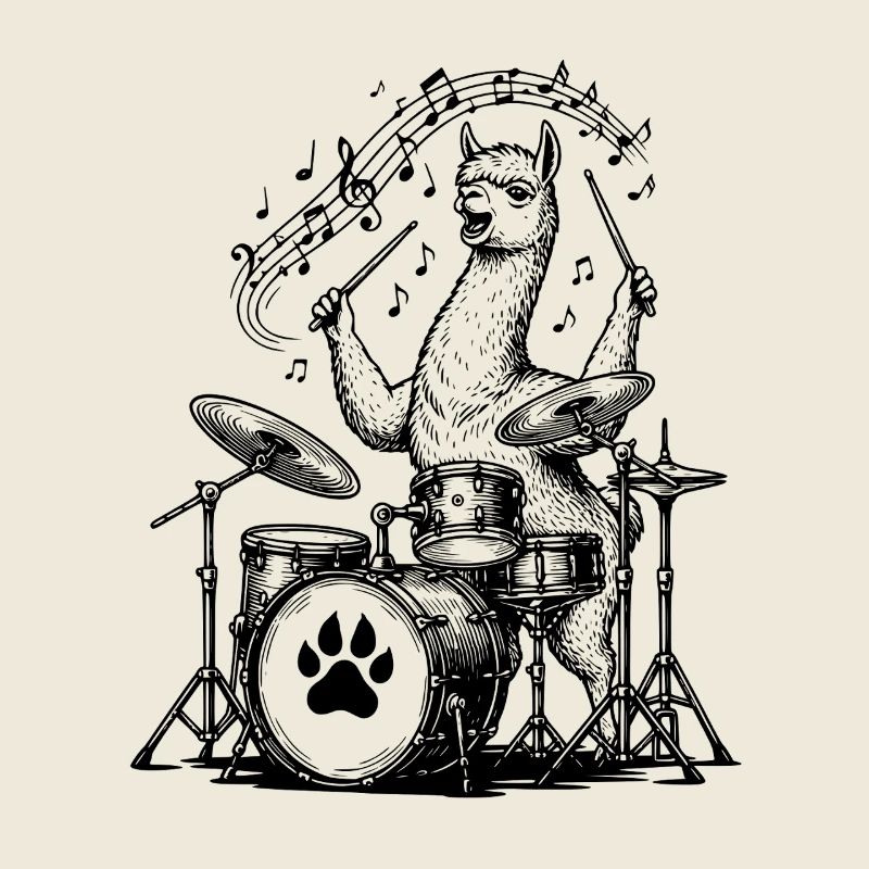 Drumming Alpaca Illustration Drummer