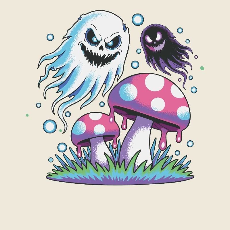 Spooky Ghosts & Mushrooms – Neon Pastel Design
