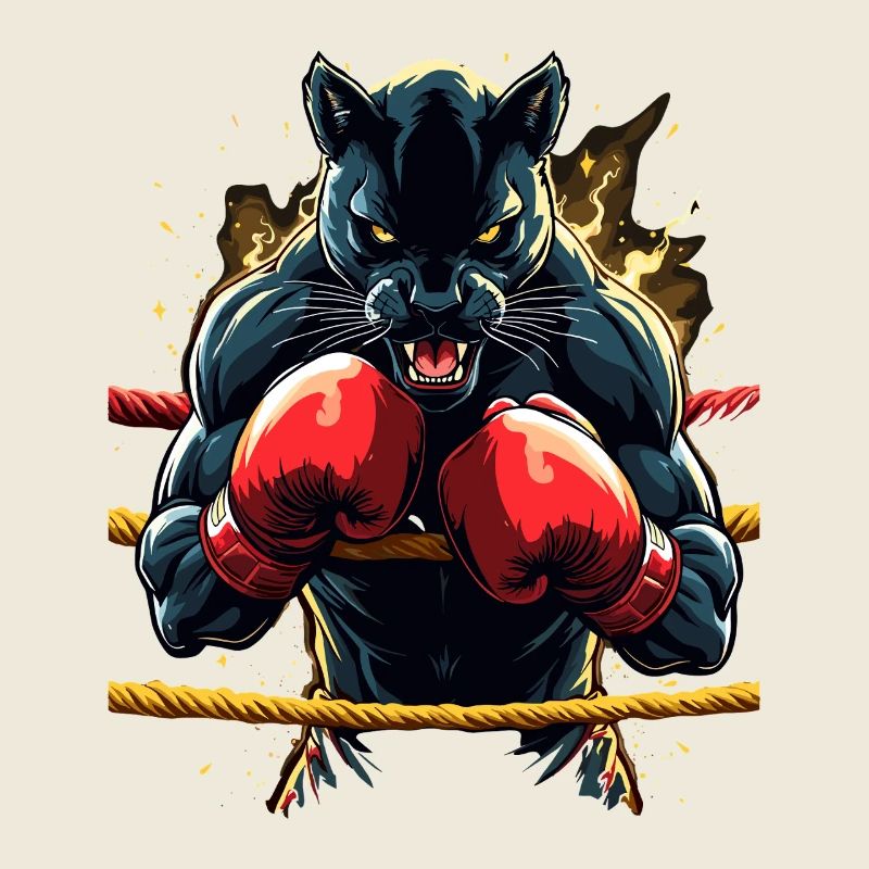 Fighting panther in the boxing ring