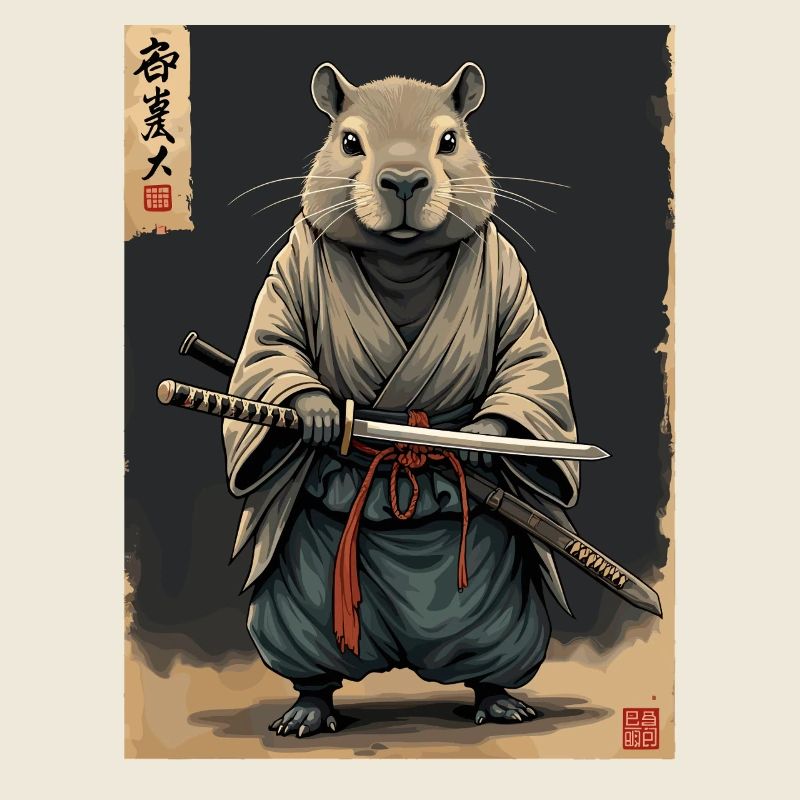 Cappibara-Samurai mit Katana