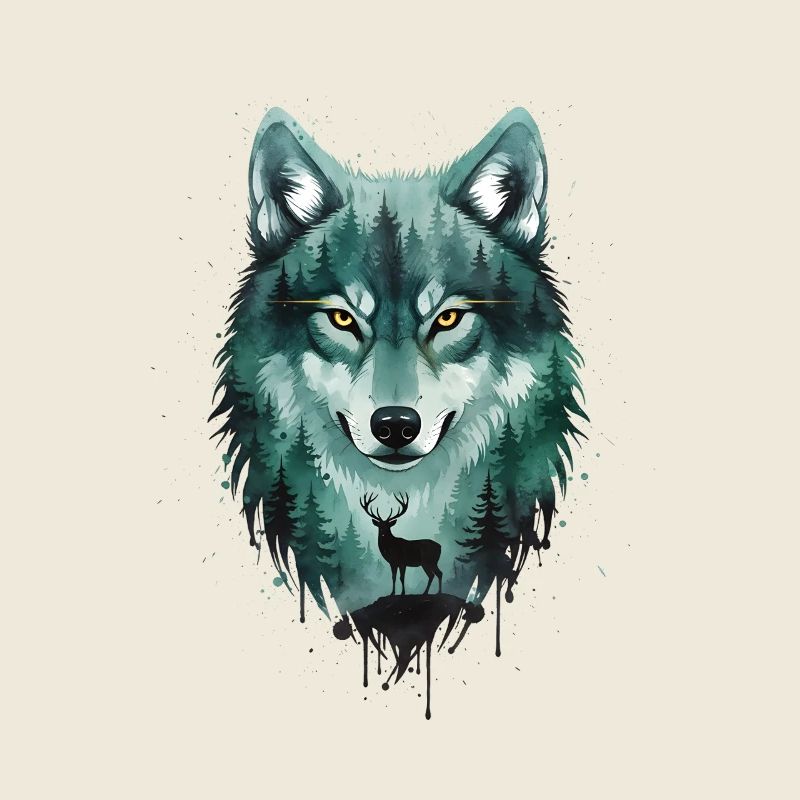 Wolf Forest Deer Double Exposure Street Art