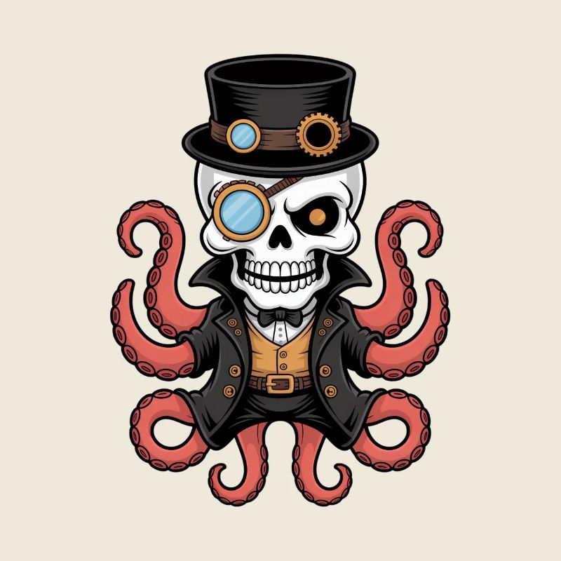 Octopus in steampunk style with monocle