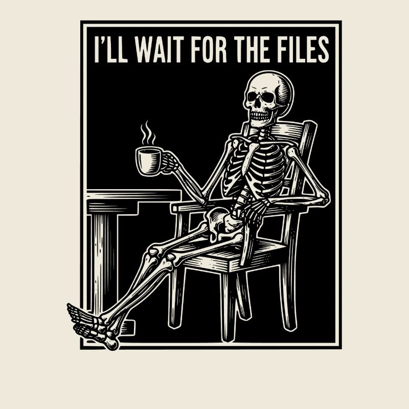 Bureau du chef de projet Squelette Meme en attente
