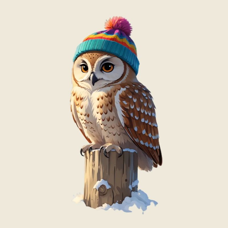 Eule mit buntem Winterhut