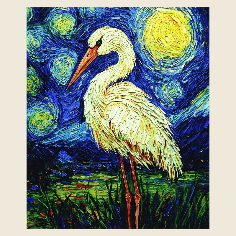 Cigogne Oiseau Style Van Gogh