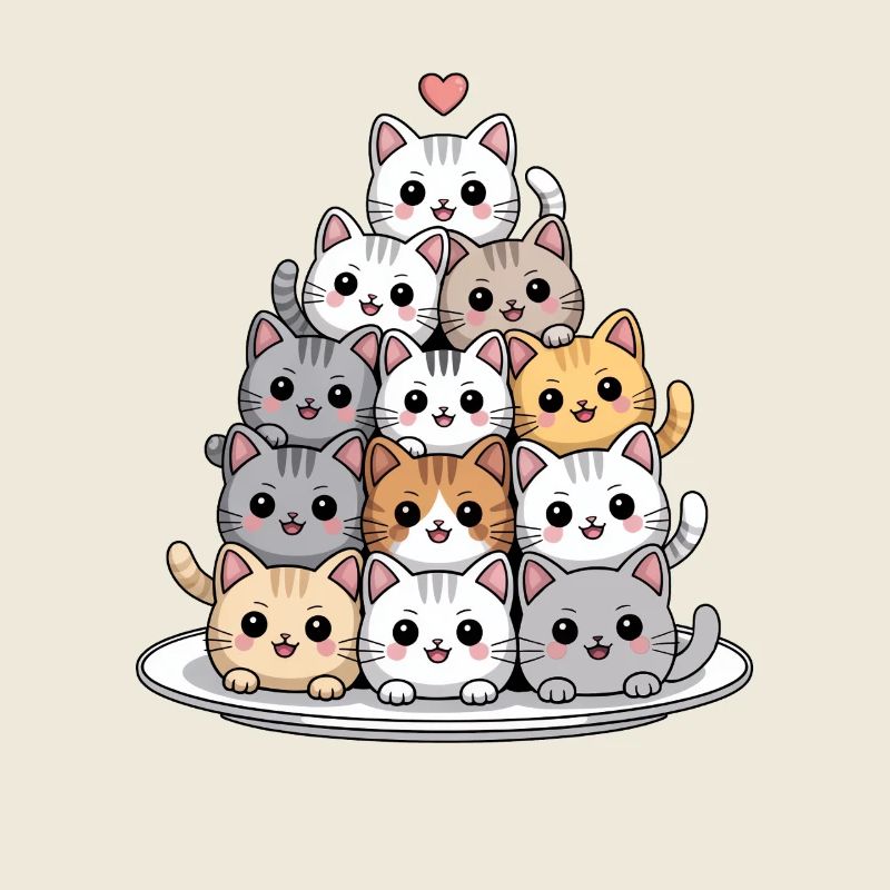 Cute Cat Stack With Heart Cartoon