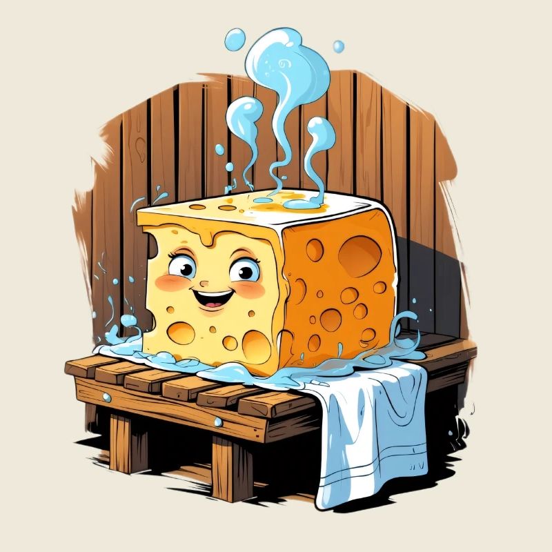 Fromage dans le sauna Sourire et transpiration