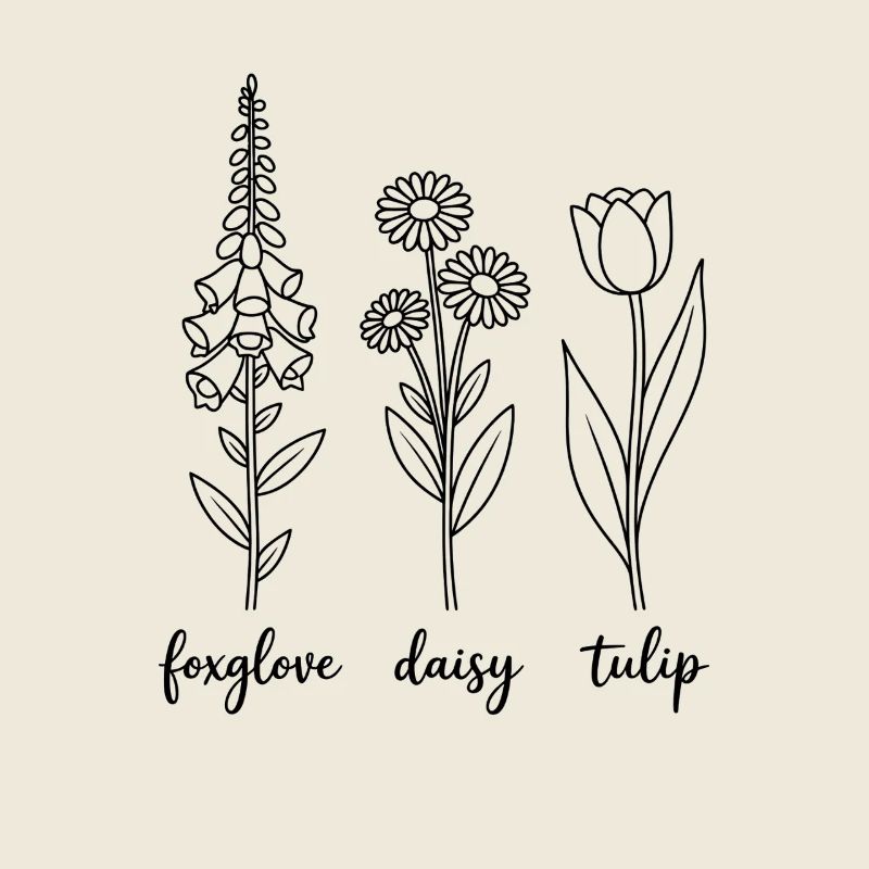 Botanical Foxglove Daisy Tulip Blumen