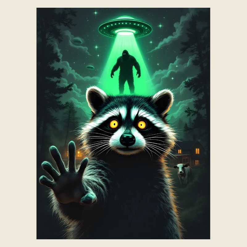 UFO Light Beam and Forest Raccoon