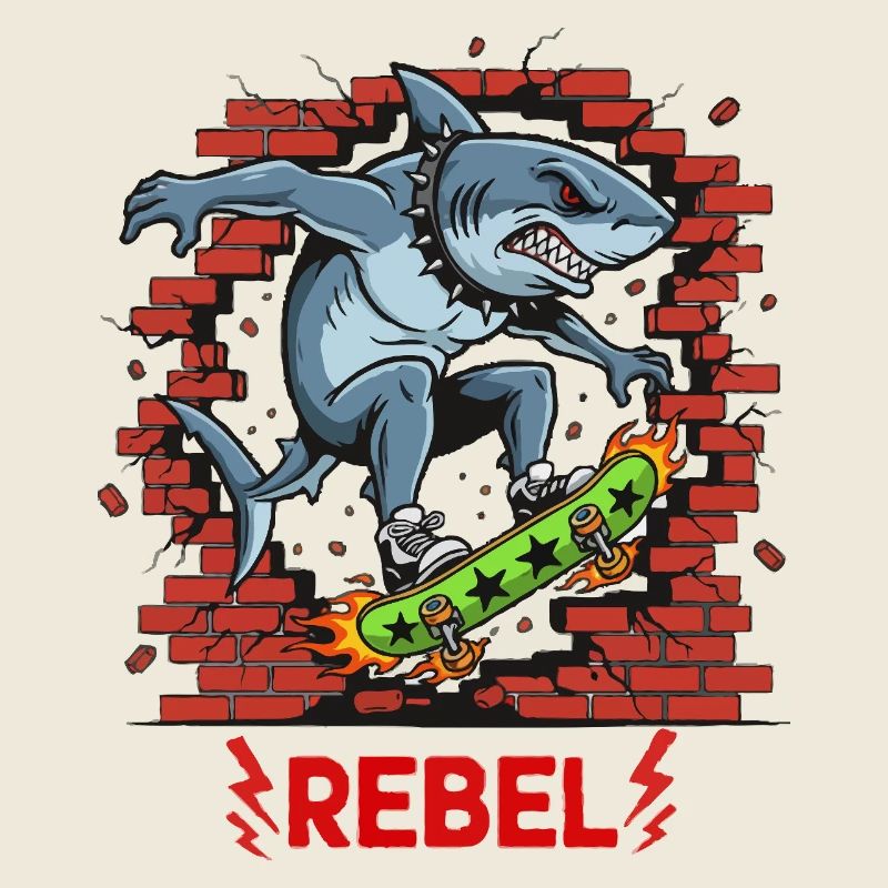 Requin rebelle sur skateboard
