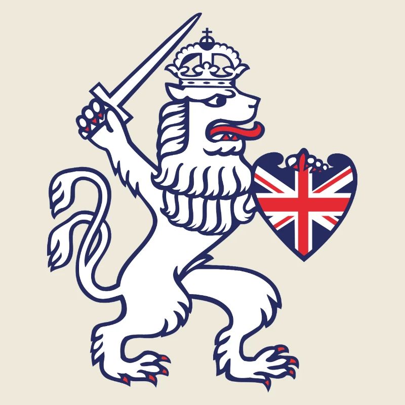 Lion héraldique avec épée et coeur Union Jack