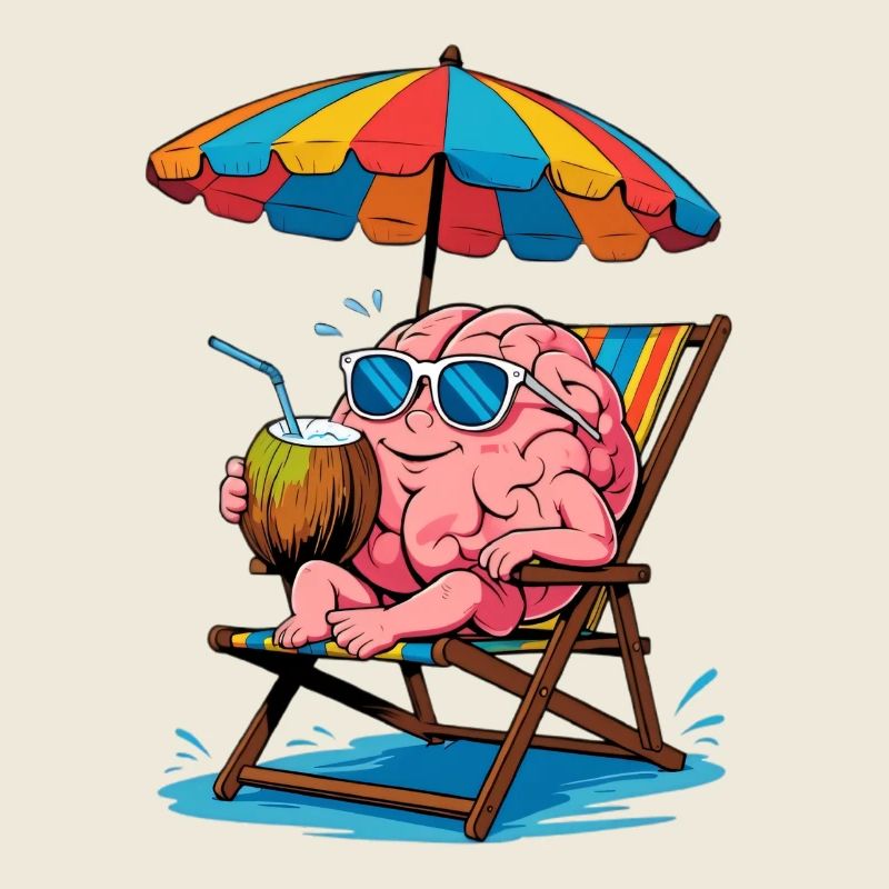 Brain on the beach with cocktail