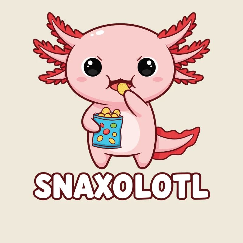 Mignon axolotl rose mangeant des chips