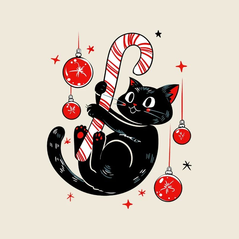Jolly Black Cat avec canne à sucre - mignon chat de vacances