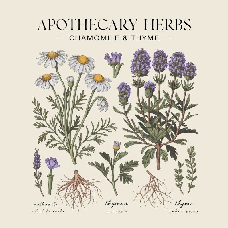 Medicinal Plants Chamomile Thyme Vintage