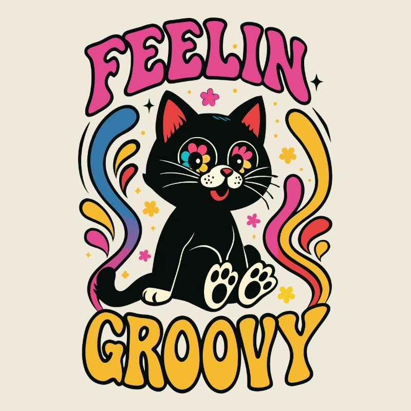 Feelin Groovy drôle noir Chat Katze Dessin animé