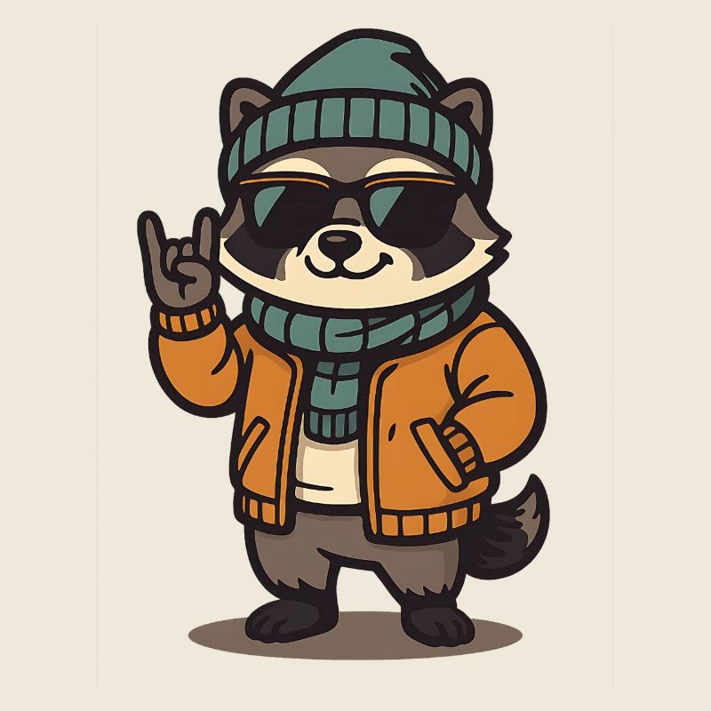 Cooler Waschbär im Winterlook