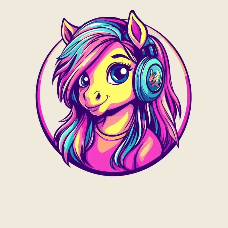 Poney néon avec casque – poney de dessin animé coloré
