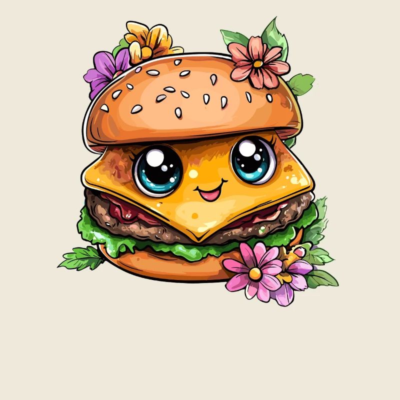 Burger kawaii aux fleurs