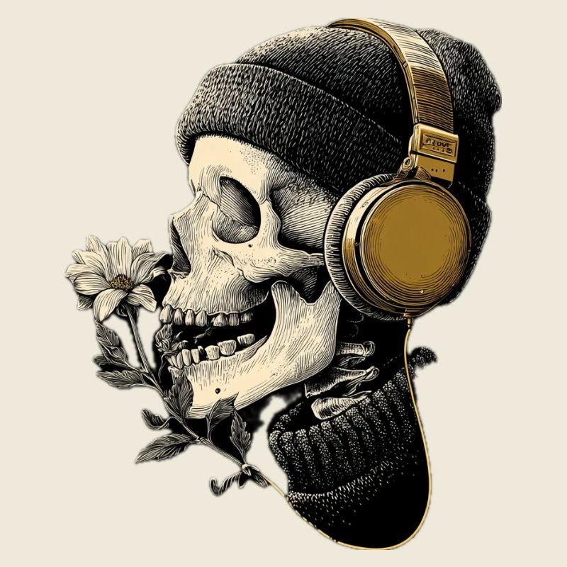 Casque tête de mort avec fleur